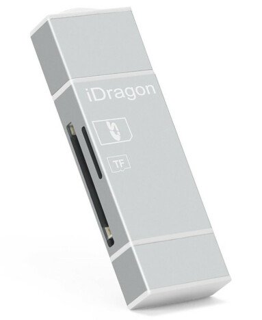 Card Reader iUni Lightning + MicroUSB OTG, Memorie Externa pentru dispozitive iOS si Android, Silver